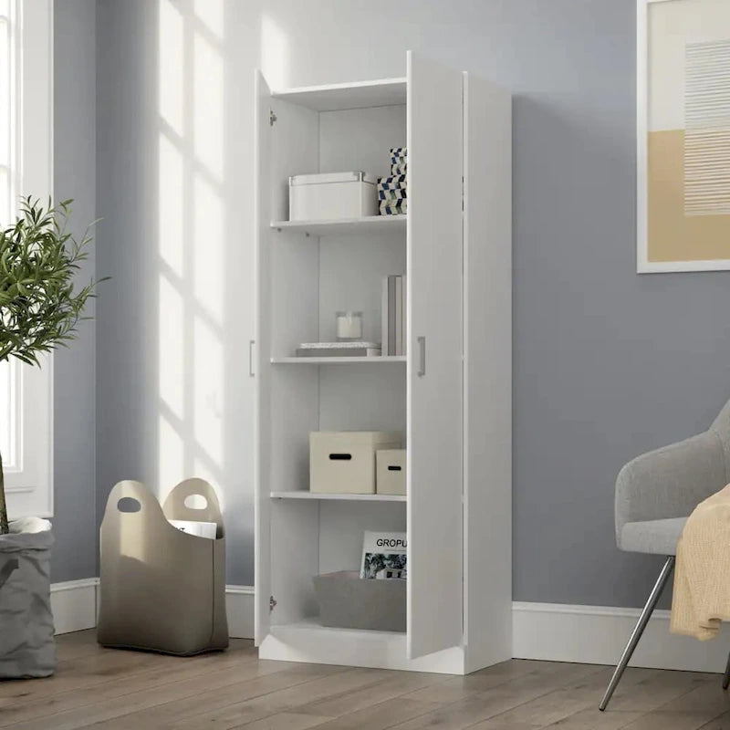 Mobile contenitore alto 60" con doppia anta e 3 ripiani regolabili - Bianco