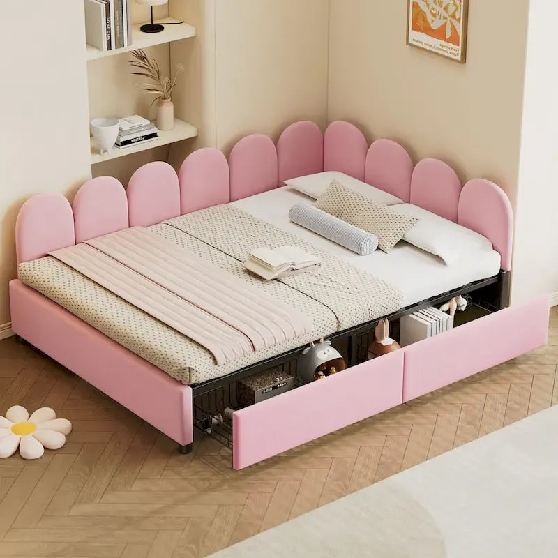 Letto da giorno imbottito a una piazza e mezza con 2 cassetti