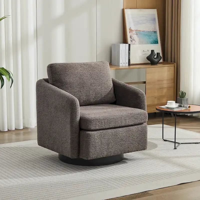 Poltrona girevole d'accento in ciniglia dal design moderno ed elegante e con imbottitura soffice - 31.5W