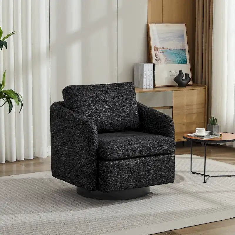 Poltrona girevole d'accento in ciniglia dal design moderno ed elegante e con imbottitura soffice - 31.5W