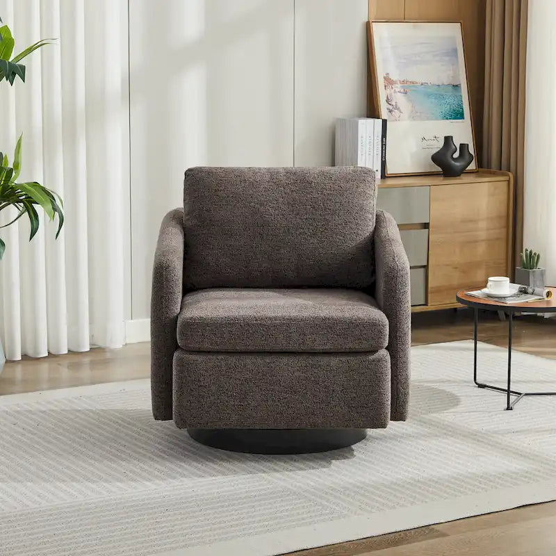 Poltrona girevole d'accento in ciniglia dal design moderno ed elegante e con imbottitura soffice - 31.5W