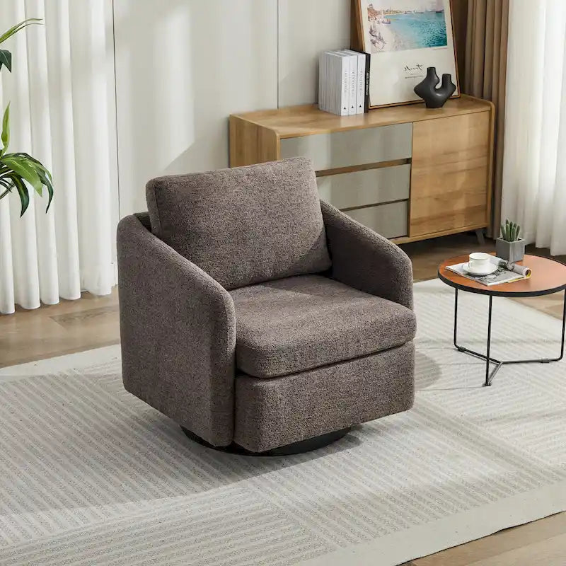Poltrona girevole d'accento in ciniglia dal design moderno ed elegante e con imbottitura soffice - 31.5W