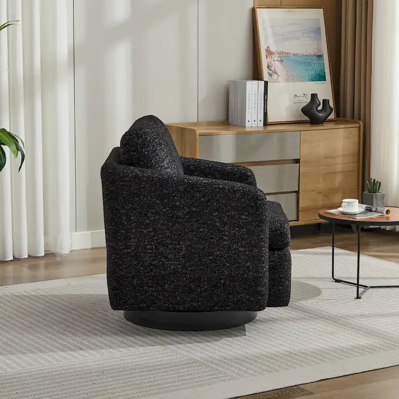 Poltrona girevole d'accento in ciniglia dal design moderno ed elegante e con imbottitura soffice - 31.5W
