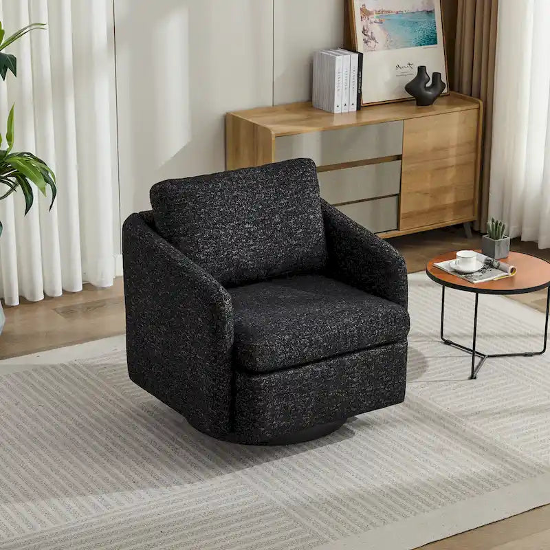 Poltrona girevole d'accento in ciniglia dal design moderno ed elegante e con imbottitura soffice - 31.5W