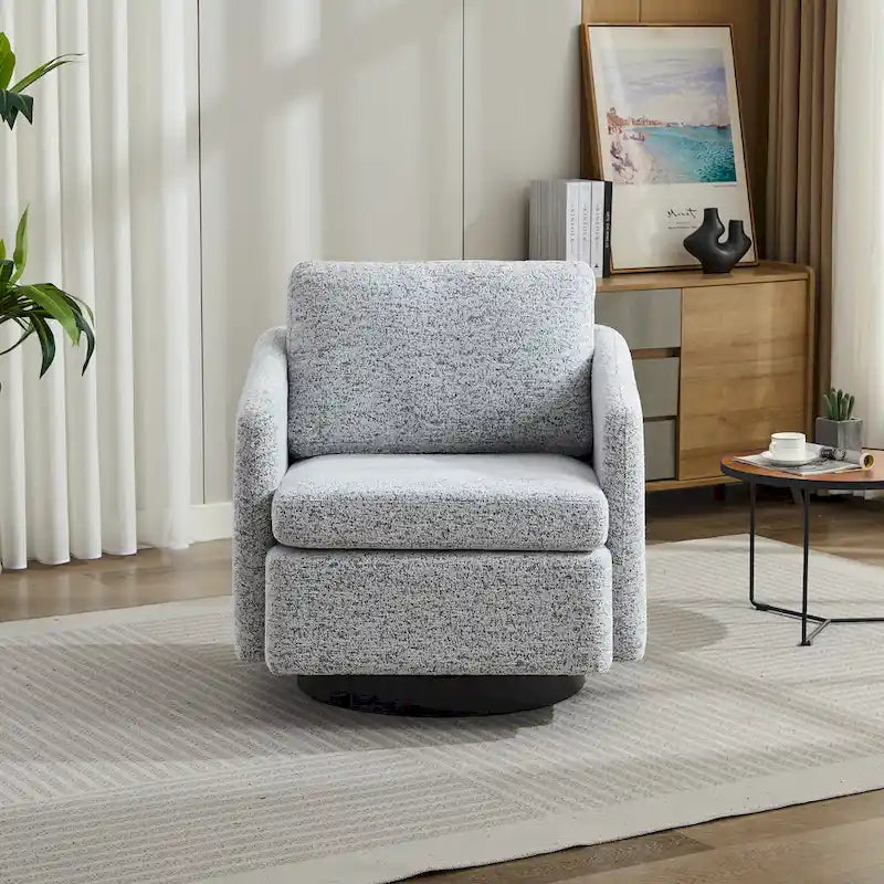 Poltrona girevole d'accento in ciniglia dal design moderno ed elegante e con imbottitura soffice - 31.5W