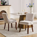 Set di 2 sedie da pranzo imbottite a doppio strato, sedia in ciniglia con schienale medio e bordino con borchie, sedia laterale con gambe in legno curvato