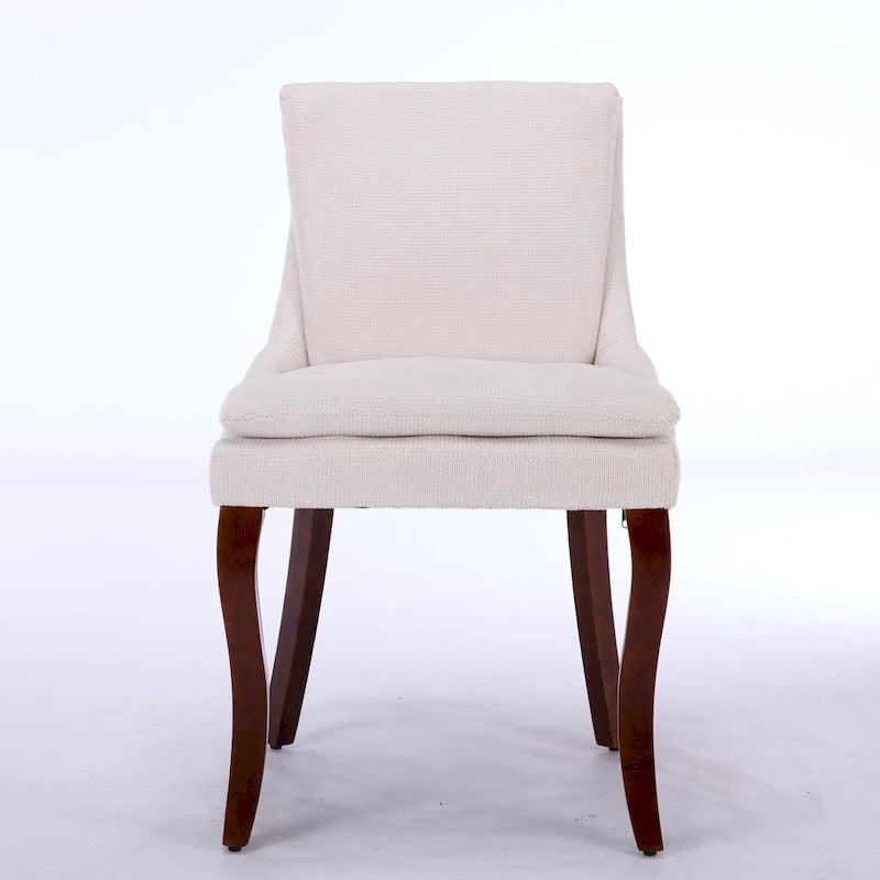 Set di 2 sedie da pranzo imbottite a doppio strato, sedia in ciniglia con schienale medio e bordino con borchie, sedia laterale con gambe in legno curvato