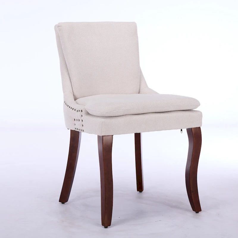 Set di 2 sedie da pranzo imbottite a doppio strato, sedia in ciniglia con schienale medio e bordino con borchie, sedia laterale con gambe in legno curvato