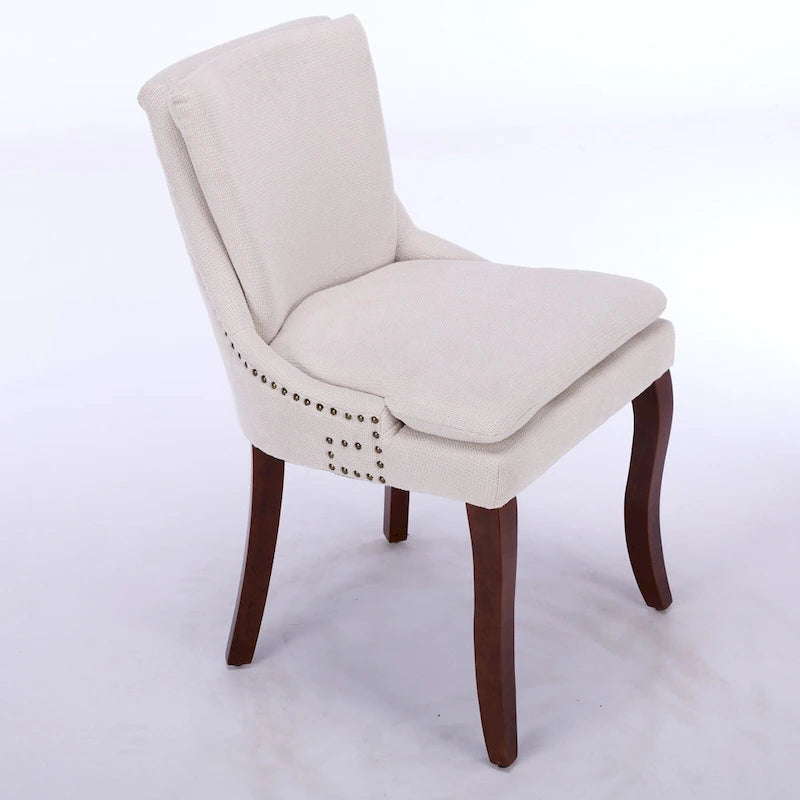 Set di 2 sedie da pranzo imbottite a doppio strato, sedia in ciniglia con schienale medio e bordino con borchie, sedia laterale con gambe in legno curvato