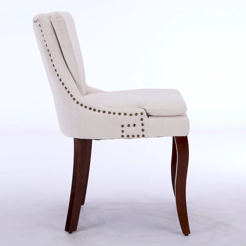 Set di 2 sedie da pranzo imbottite a doppio strato, sedia in ciniglia con schienale medio e bordino con borchie, sedia laterale con gambe in legno curvato