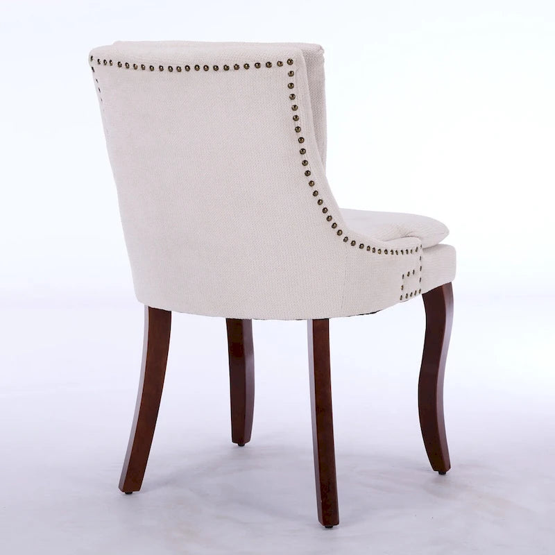 Set di 2 sedie da pranzo imbottite a doppio strato, sedia in ciniglia con schienale medio e bordino con borchie, sedia laterale con gambe in legno curvato