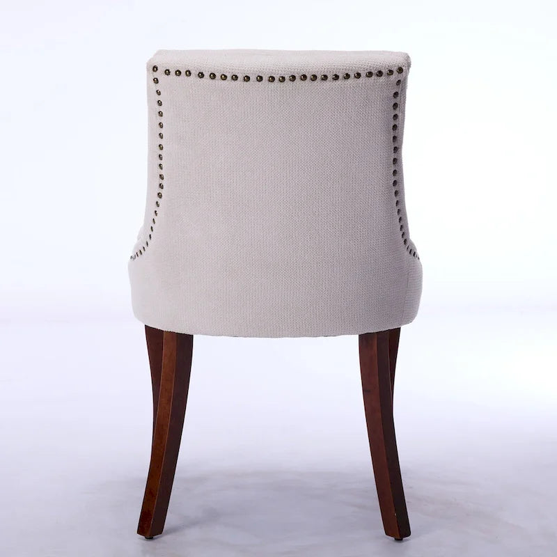 Set di 2 sedie da pranzo imbottite a doppio strato, sedia in ciniglia con schienale medio e bordino con borchie, sedia laterale con gambe in legno curvato