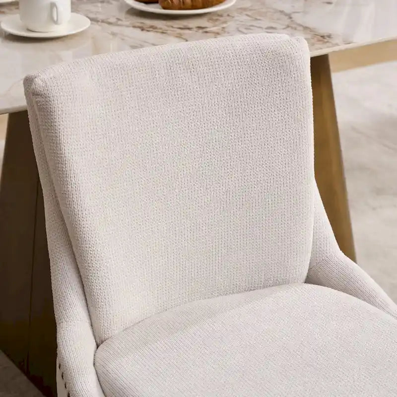 Set di 2 sedie da pranzo imbottite a doppio strato, sedia in ciniglia con schienale medio e bordino con borchie, sedia laterale con gambe in legno curvato