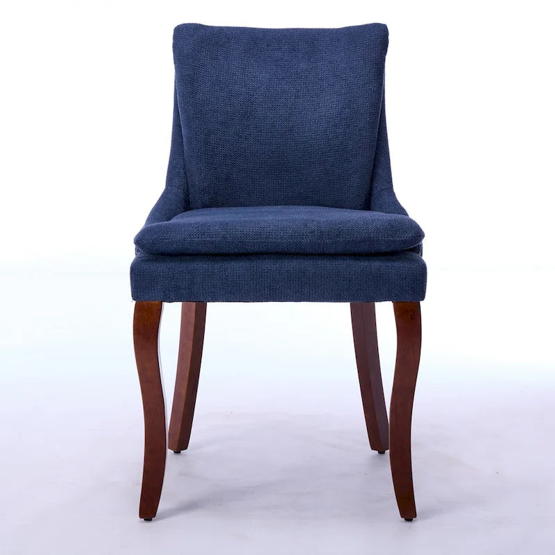 Set di 2 sedie da pranzo imbottite a doppio strato, sedia in ciniglia con schienale medio e bordino con borchie, sedia laterale con gambe in legno curvato