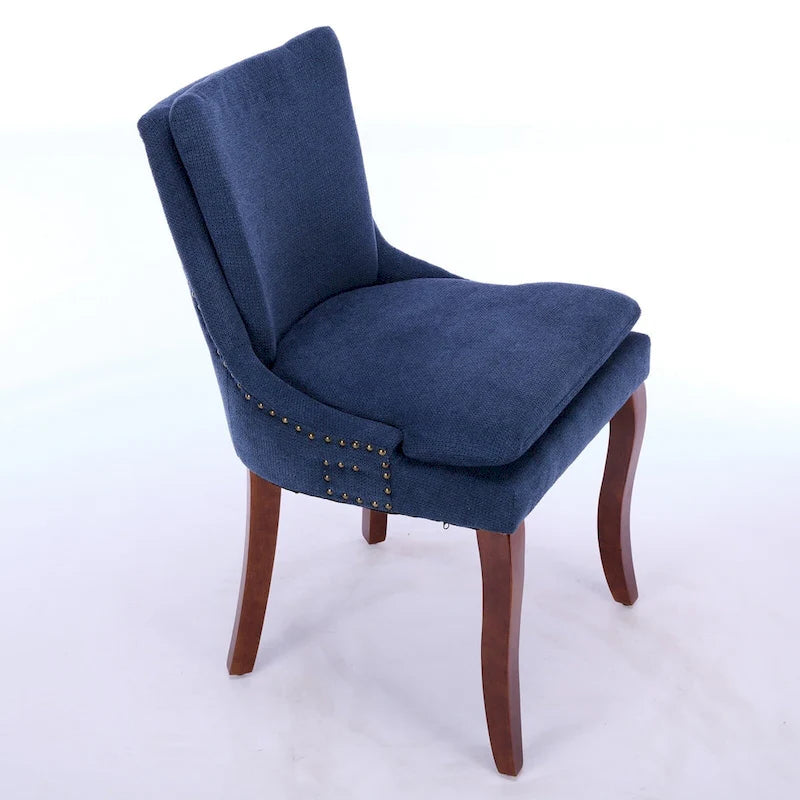 Set di 2 sedie da pranzo imbottite a doppio strato, sedia in ciniglia con schienale medio e bordino con borchie, sedia laterale con gambe in legno curvato