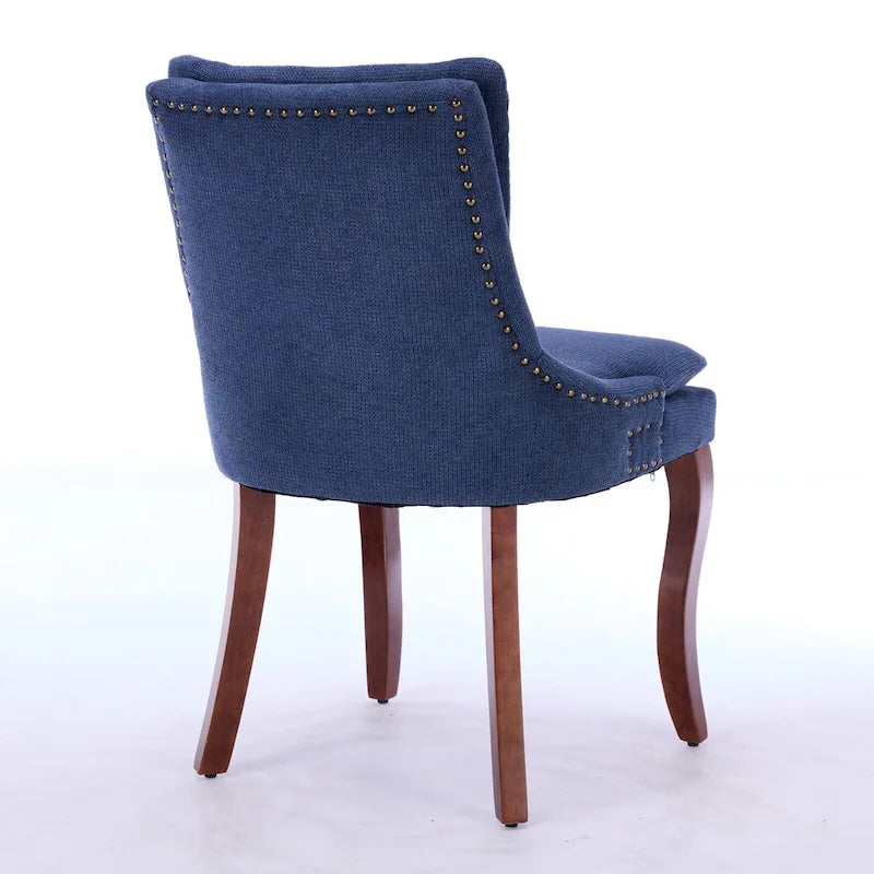 Set di 2 sedie da pranzo imbottite a doppio strato, sedia in ciniglia con schienale medio e bordino con borchie, sedia laterale con gambe in legno curvato
