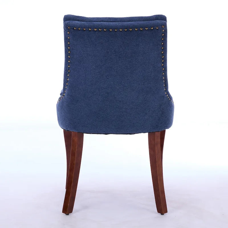 Set di 2 sedie da pranzo imbottite a doppio strato, sedia in ciniglia con schienale medio e bordino con borchie, sedia laterale con gambe in legno curvato