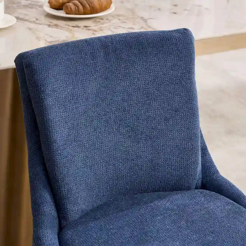 Set di 2 sedie da pranzo imbottite a doppio strato, sedia in ciniglia con schienale medio e bordino con borchie, sedia laterale con gambe in legno curvato