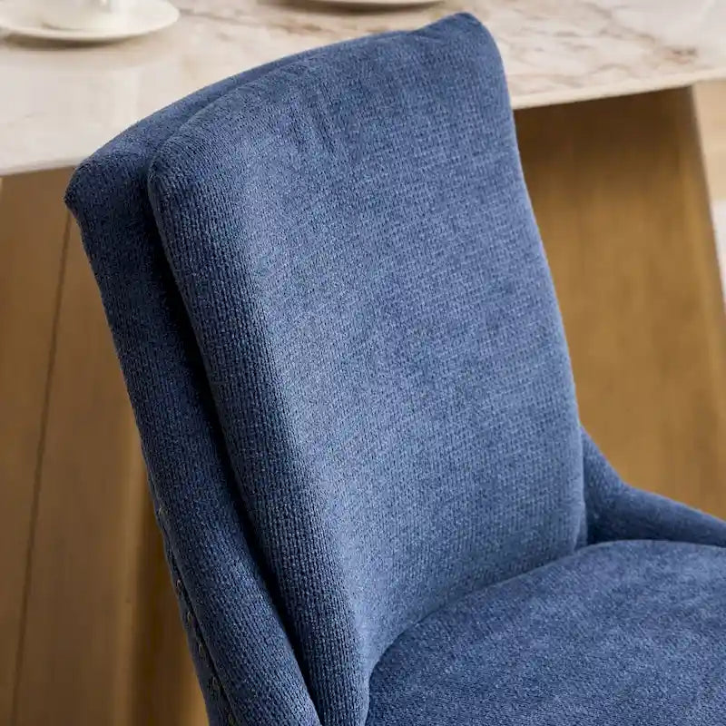 Set di 2 sedie da pranzo imbottite a doppio strato, sedia in ciniglia con schienale medio e bordino con borchie, sedia laterale con gambe in legno curvato