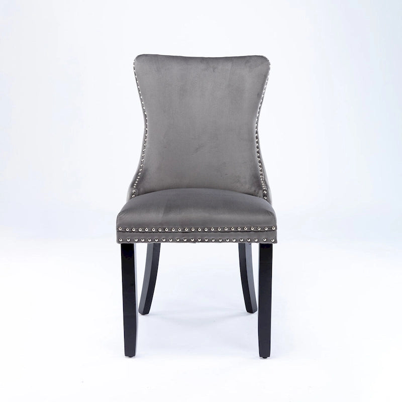 Chaise de salle à manger en velours à dossier en aile avec bordure à clous décoratifs - lot de 2