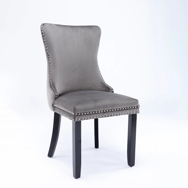 Chaise de salle à manger en velours à dossier en aile avec bordure à clous décoratifs - lot de 2