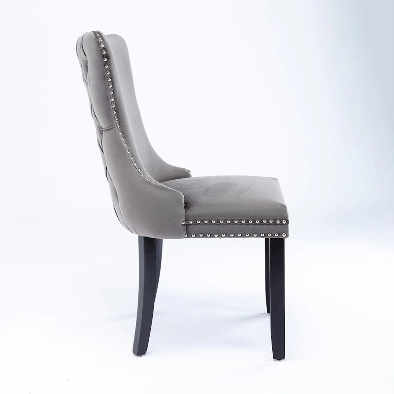 Chaise de salle à manger en velours à dossier en aile avec bordure à clous décoratifs - lot de 2
