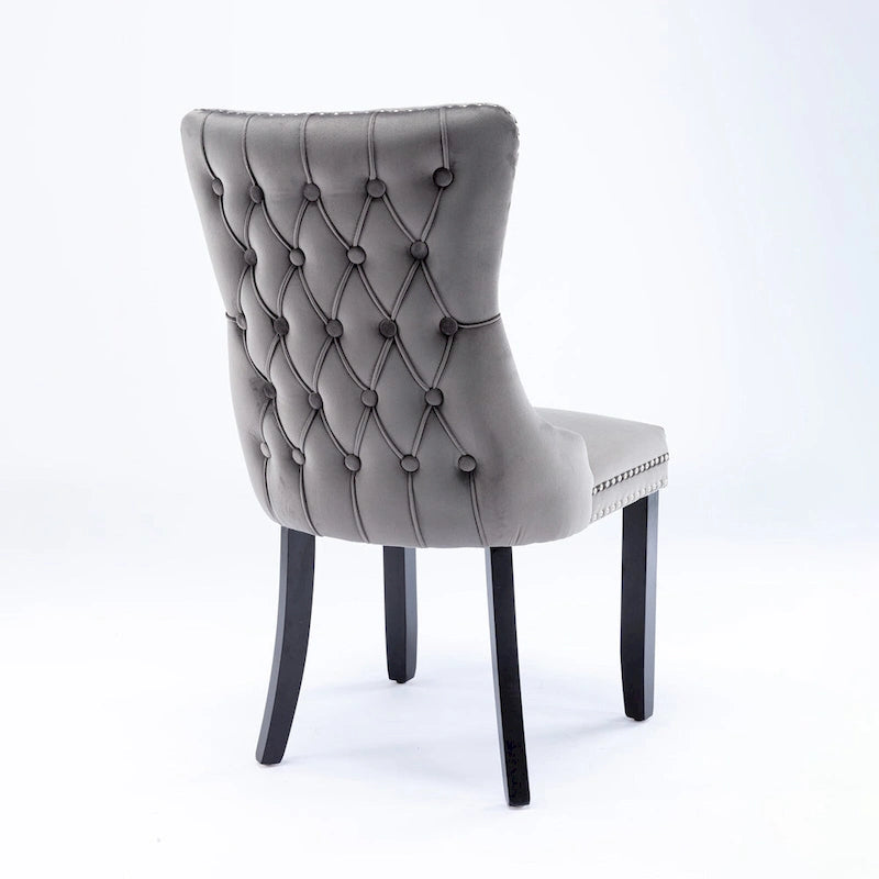 Chaise de salle à manger en velours à dossier en aile avec bordure à clous décoratifs - lot de 2