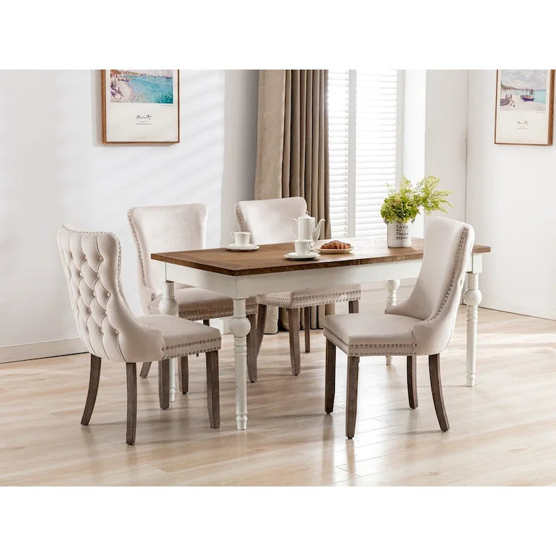 Sedia da pranzo in velluto con schienale ad ali e bordino con borchie - set da 2