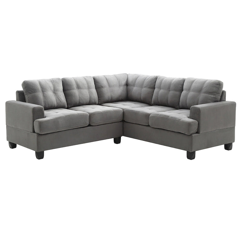 Divano componibile ad angolo retto in microsuede trapuntato - 80 - Grigio