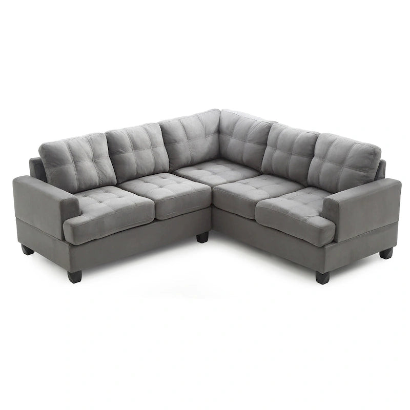 Divano componibile ad angolo retto in microsuede trapuntato - 80 - Grigio