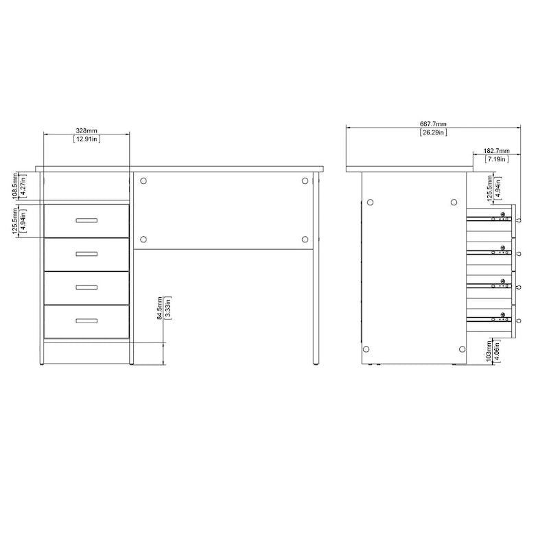 Bureau à domicile à 4 tiroirs avec étagère ouverte - design scandinave