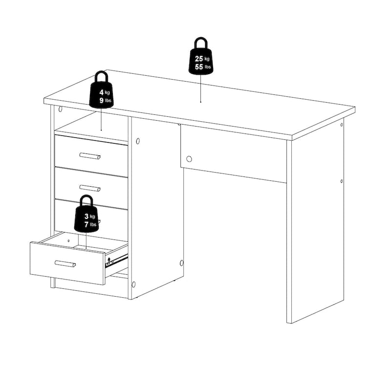 Bureau à domicile à 4 tiroirs avec étagère ouverte - design scandinave