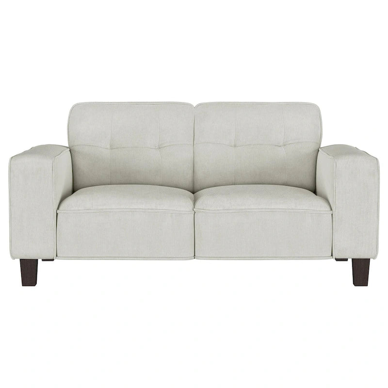 58" Loveseat in Light Gray Faux Corduroy with Modern Track Arms