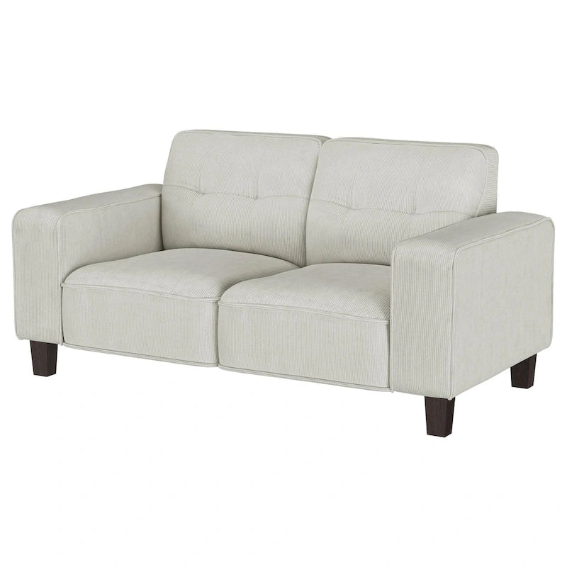 58" Loveseat in Light Gray Faux Corduroy with Modern Track Arms