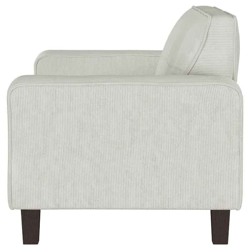 58" Loveseat in Light Gray Faux Corduroy with Modern Track Arms