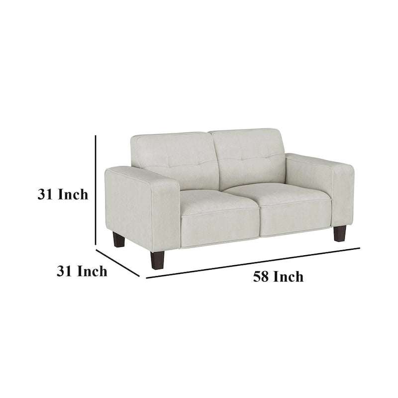 Divanetto da 58" in finta coste color grigio chiaro con braccioli moderni a binario