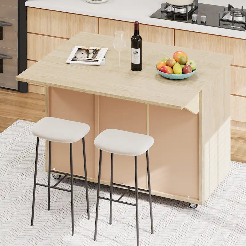 Isola da cucina da 51" con impiallacciatura in frassino, ante intrecciate a mano e piano ribaltabile