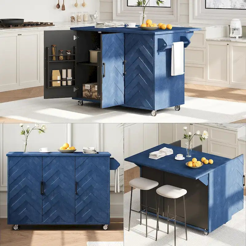 Isola da cucina da 51" con impiallacciatura in frassino, ante intrecciate a mano e piano ribaltabile