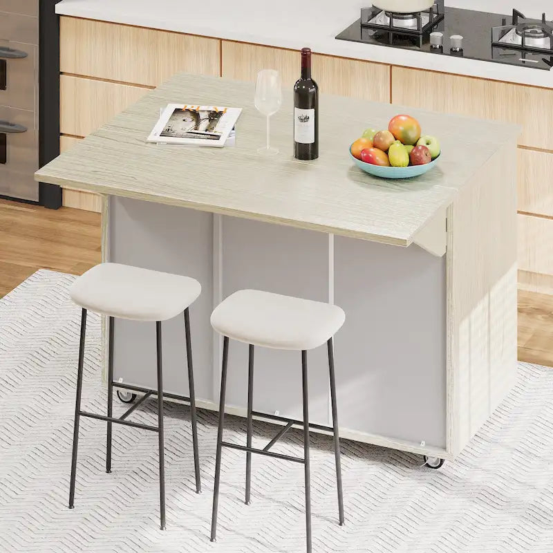Isola da cucina da 51" con impiallacciatura in frassino, ante intrecciate a mano e piano ribaltabile