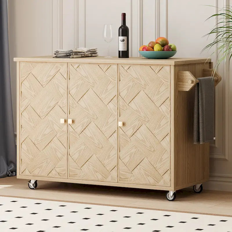 51.2W Ash Veneer Solid Wood Handwoven Kitchen Island With Drop Leaf(no include stool)