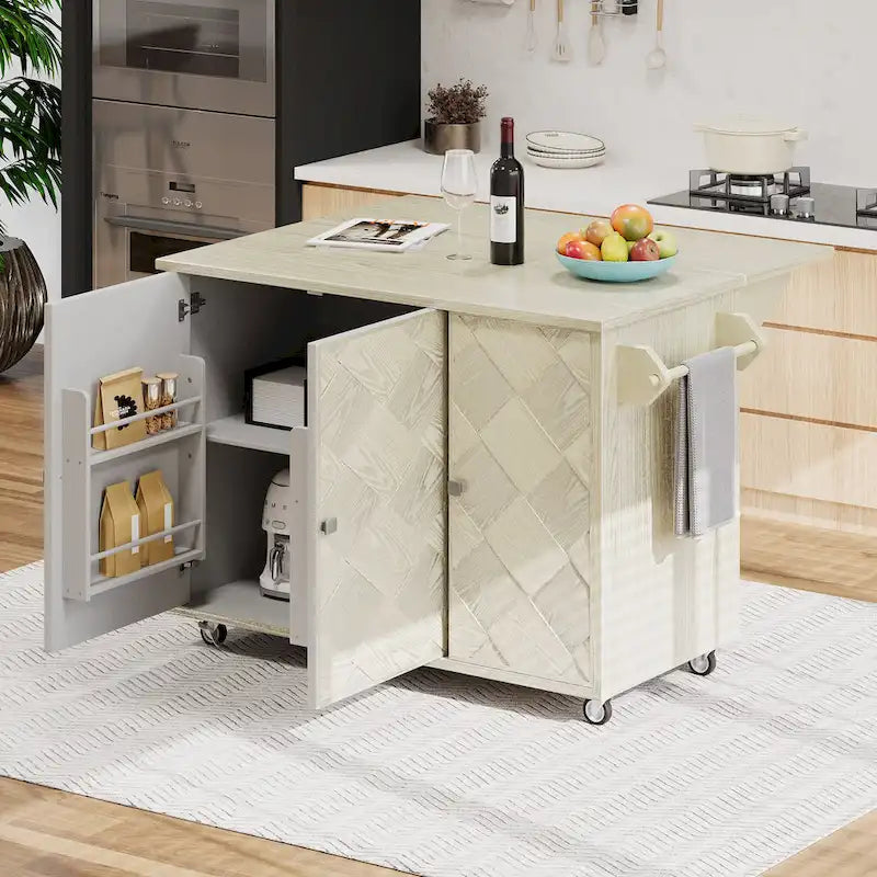 Isola da cucina da 51" con impiallacciatura in frassino, ante intrecciate a mano e piano ribaltabile