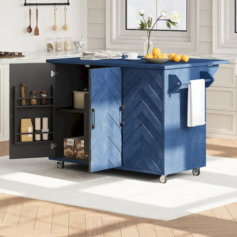 Isola da cucina da 51" con impiallacciatura in frassino, ante intrecciate a mano e piano ribaltabile