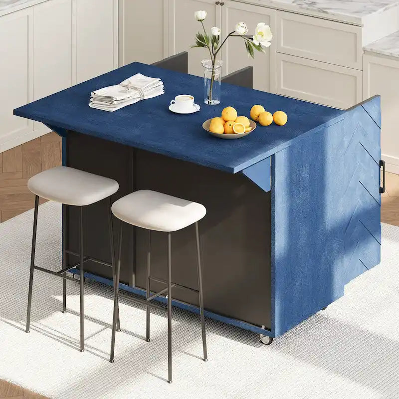 Isola da cucina da 51" con impiallacciatura in frassino, ante intrecciate a mano e piano ribaltabile