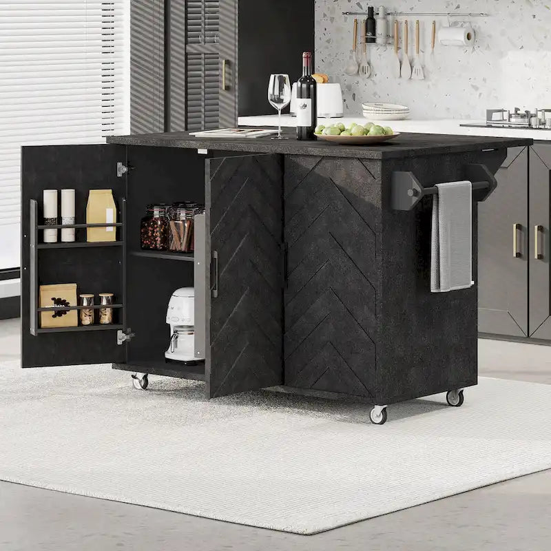 Isola da cucina da 51" con impiallacciatura in frassino, ante intrecciate a mano e piano ribaltabile