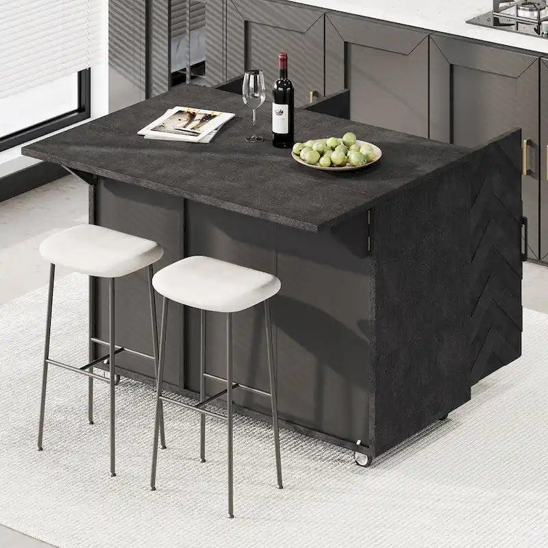 Isola da cucina da 51" con impiallacciatura in frassino, ante intrecciate a mano e piano ribaltabile