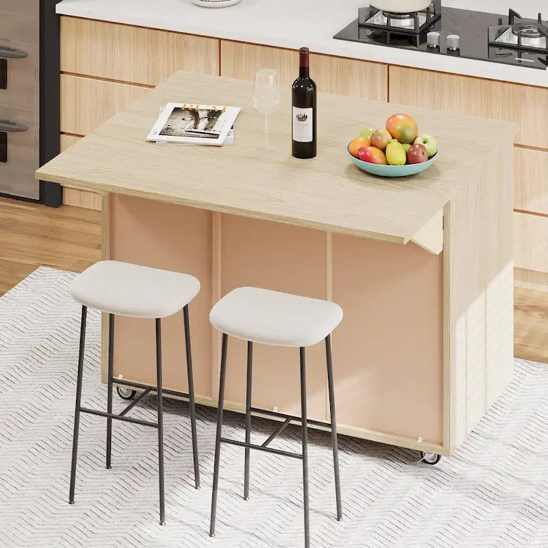 Isola da cucina da 51" con impiallacciatura in frassino, ante intrecciate a mano e piano ribaltabile