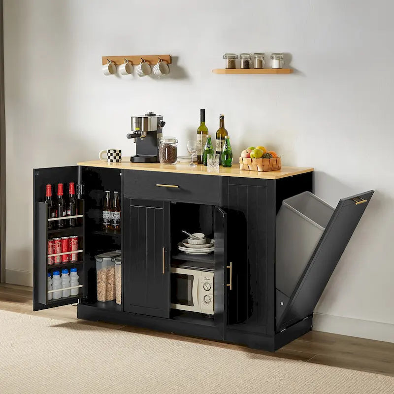 Grande isola da cucina da 53 pollici con mobile contenitore per bidone della spazzatura (sgabello non incluso)