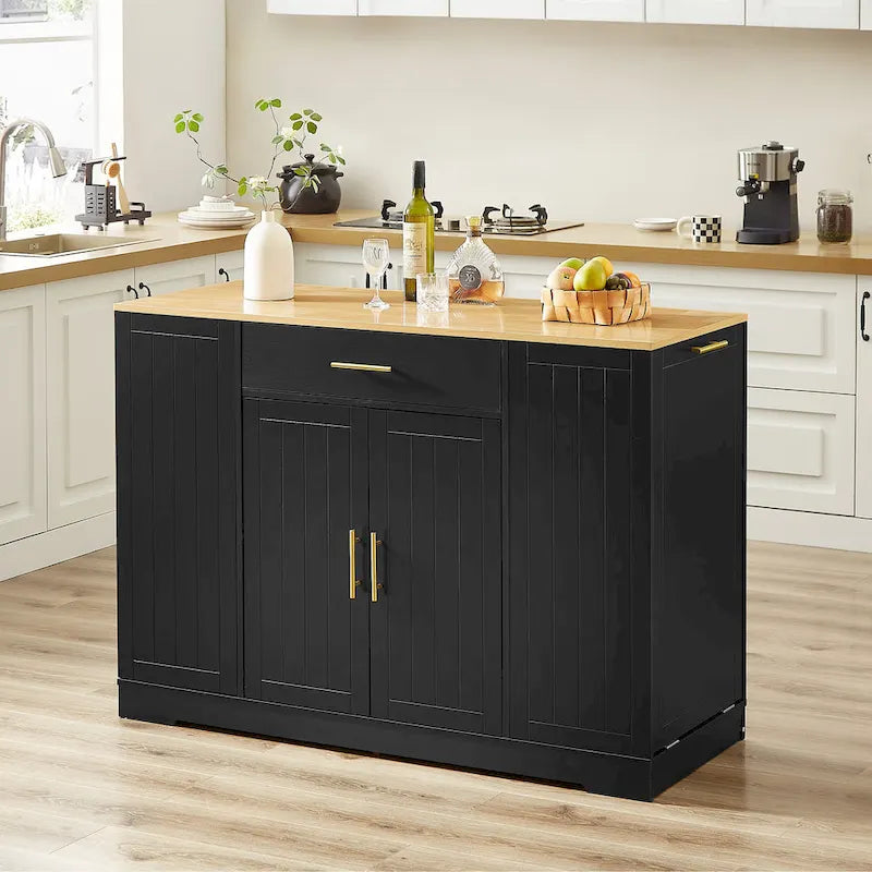 Grande isola da cucina da 53 pollici con mobile contenitore per bidone della spazzatura (sgabello non incluso)