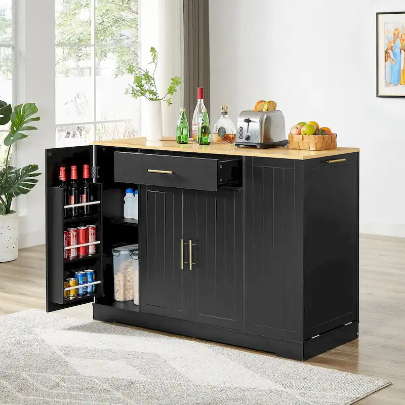 Grande isola da cucina da 53 pollici con mobile contenitore per bidone della spazzatura (sgabello non incluso)