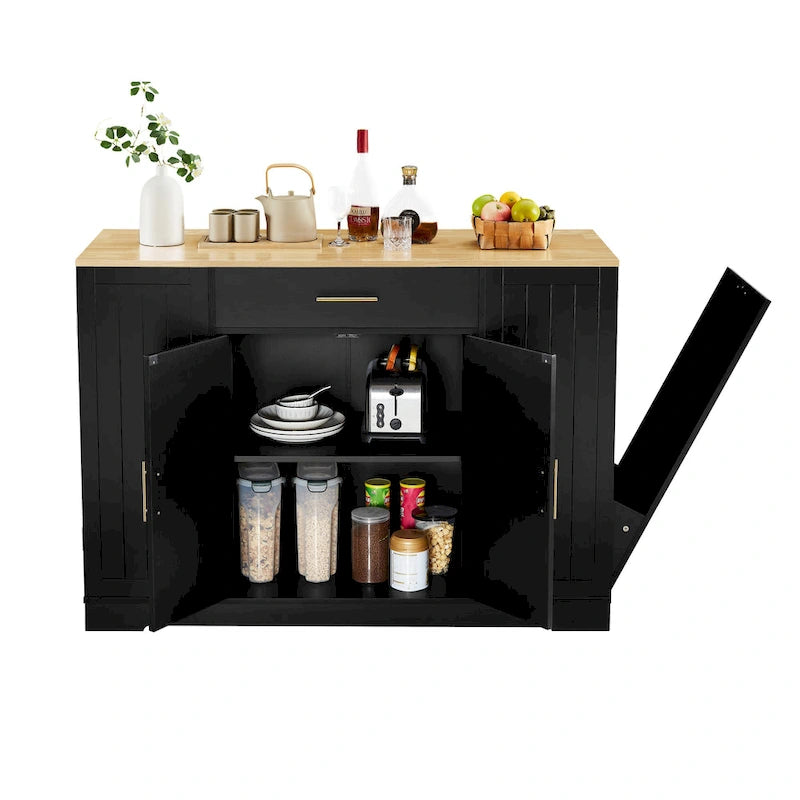 Grande isola da cucina da 53 pollici con mobile contenitore per bidone della spazzatura (sgabello non incluso)